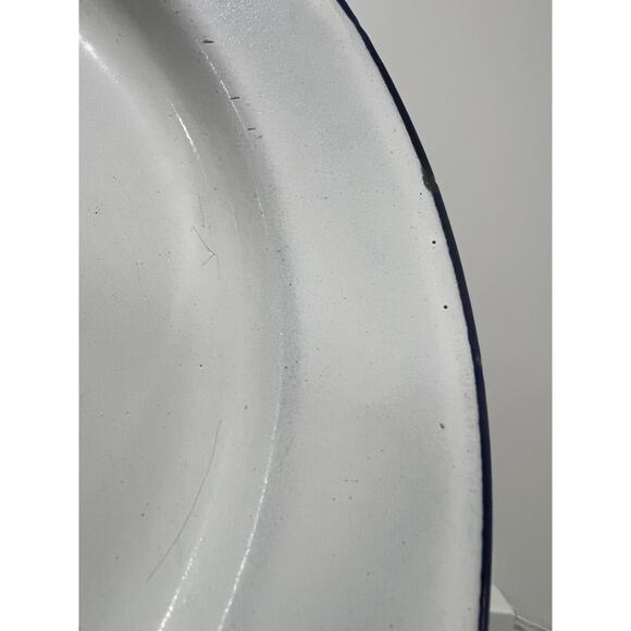 2 Vintage White w/ Blue Rim Enamel 9.5" Salad Plate Cottage Farmhouse Kitchen - Picture 7 of 9